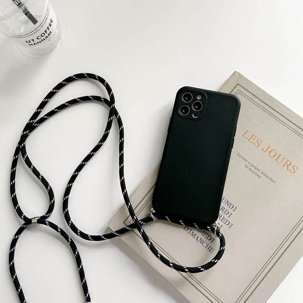 Crossbody iPhone Hülle mit Schnur in Farben in schwarz