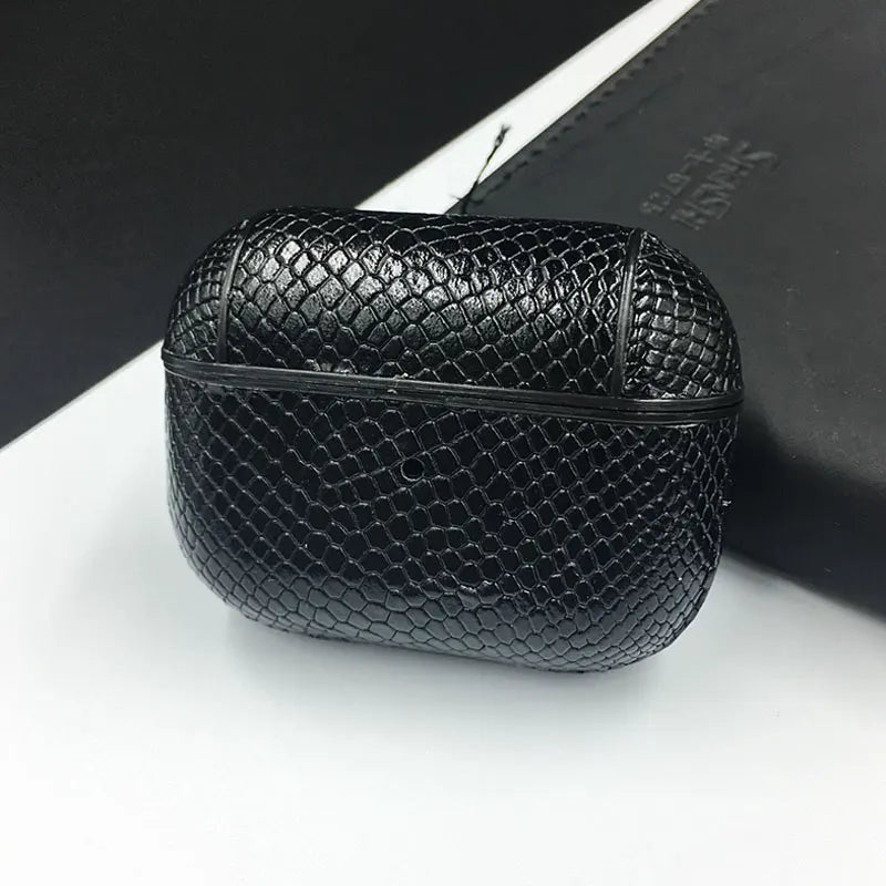 Elegante AirPods Hülle aus Schlangenleder Muster in schwarz