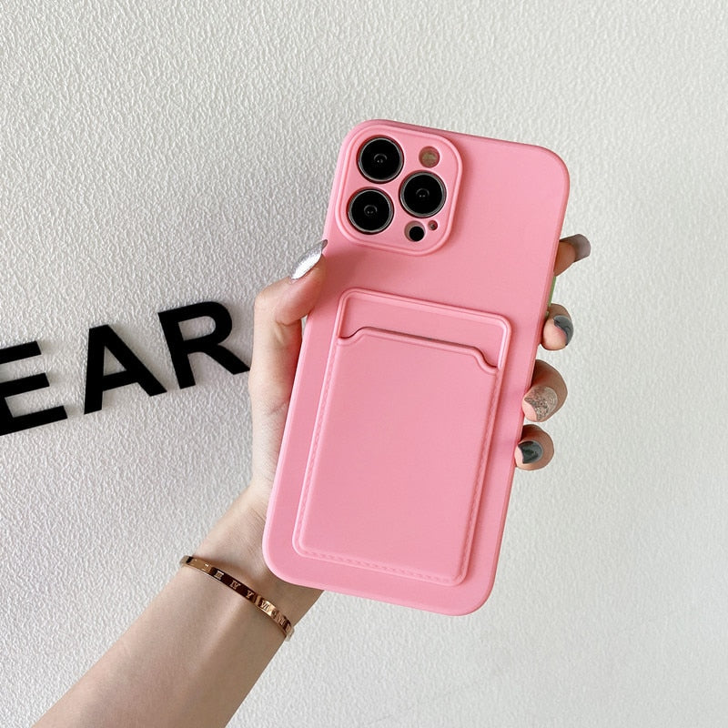 Modische iPhone Hülle mit Kartenfach in pink