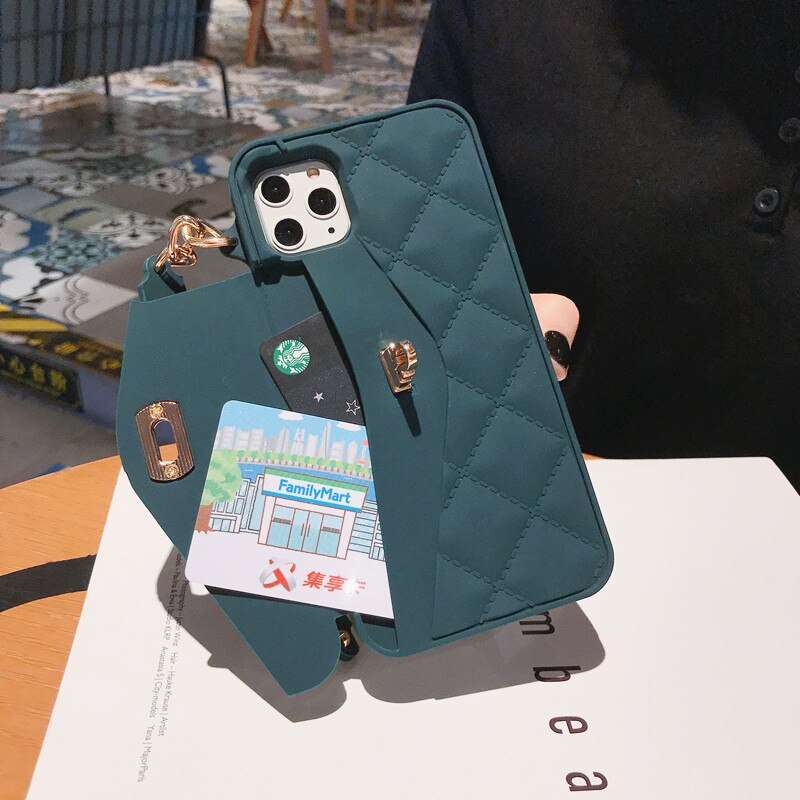Crossbody iPhone Hülle mit abnehmbarer Kette mit Kartenfach im Handtaschendesign in blau
