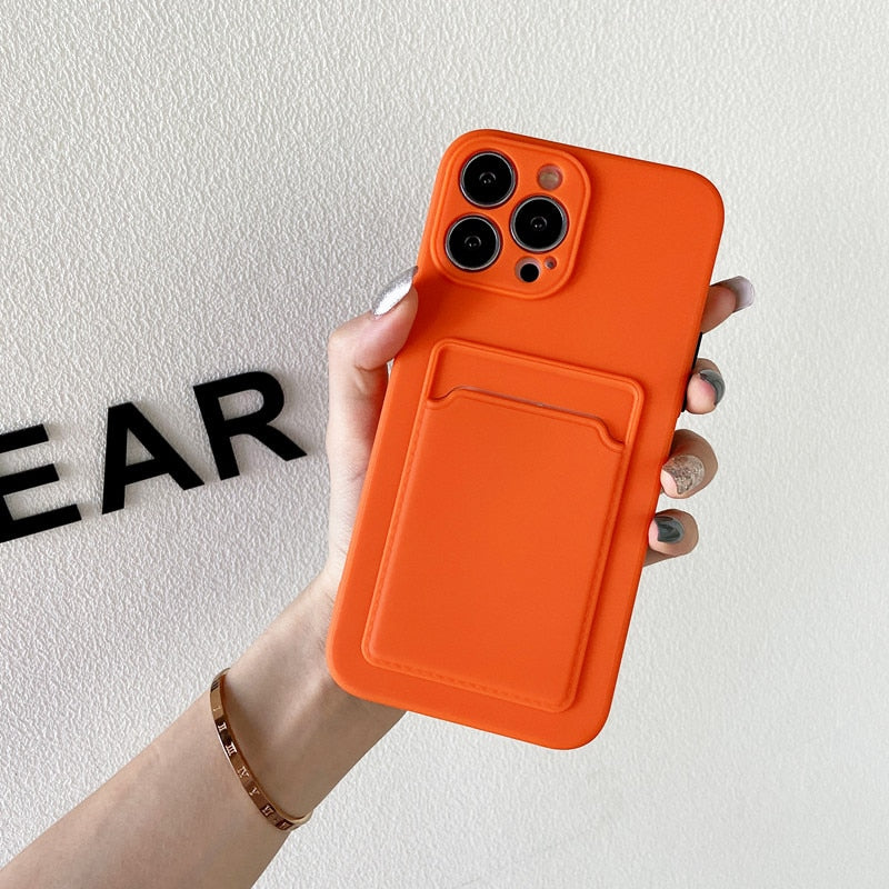 Modische iPhone Hülle mit Kartenfach in orange