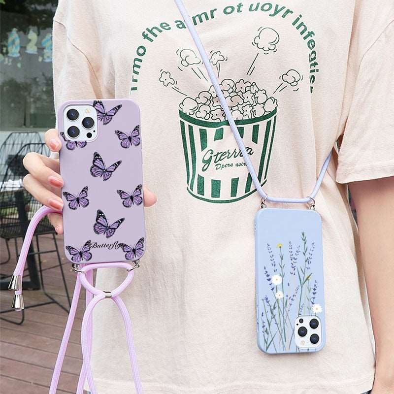 Crossbody iPhone Hülle mit Seil und individuellen Mustern