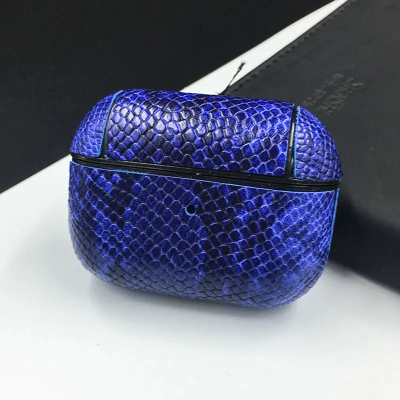 Elegante AirPods Hülle aus Schlangenleder Muster in blau