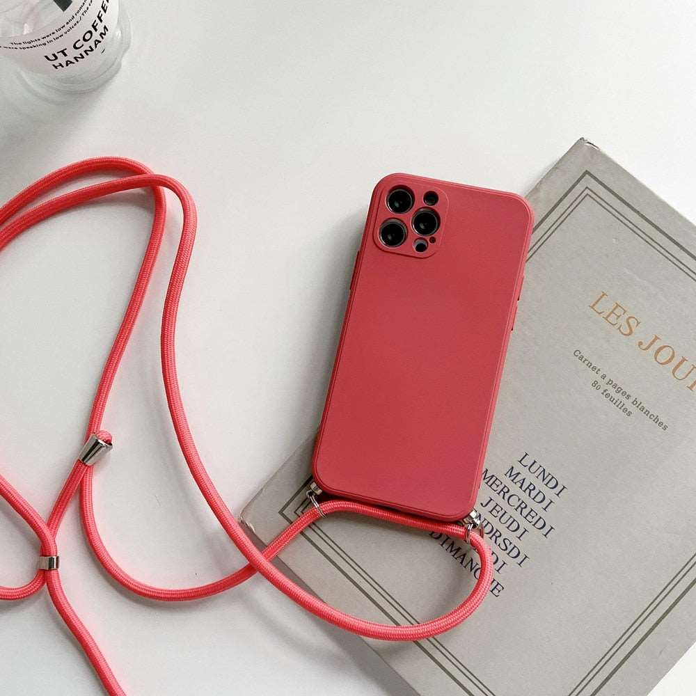 Crossbody iPhone Hülle mit Schnur in Farben in rot