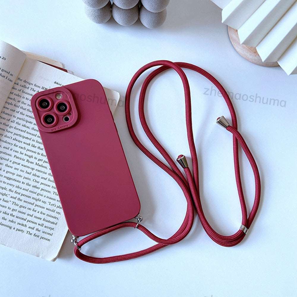 Crossbody iPhone Hülle mit Schnur in Farben in rot