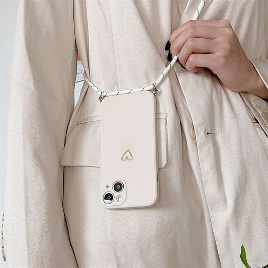 Crossbody iPhone Hülle mit Seil im Herz Muster