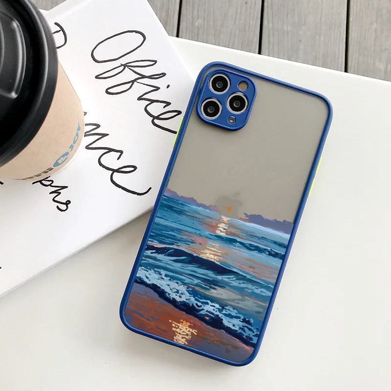 Kunst iPhone Hülle Wellen in Wasserfarbe in dunkelblau