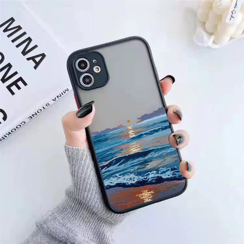 Kunst iPhone Hülle Wellen in Wasserfarbe in schwarz
