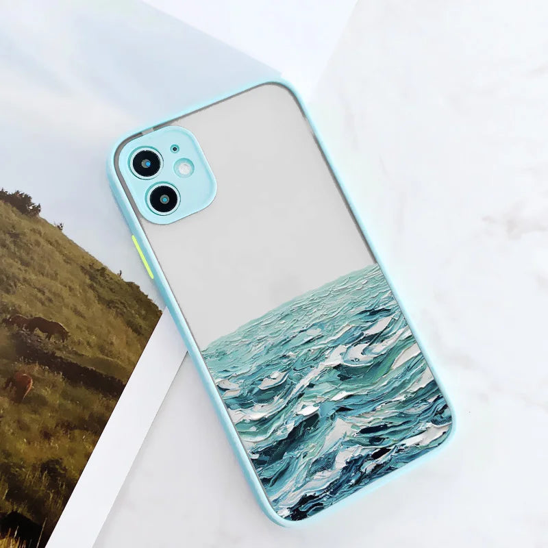 Kunst iPhone Hülle Wellen in Wasserfarbe in türkis