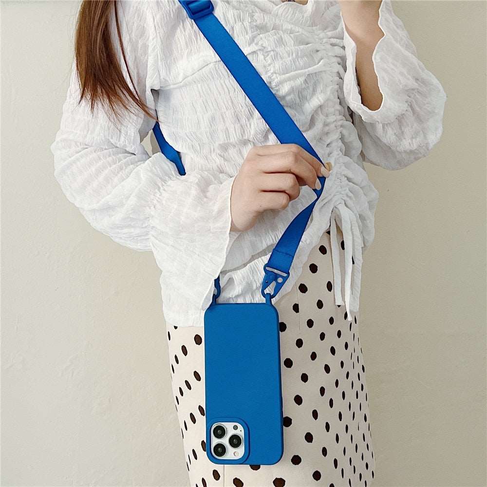 Crossbody iPhone Hülle mit abnehmbaren Band in blau