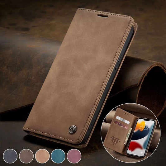 Elegante iPhone Hülle aus Leder als Klapphülle mit Brieftasche