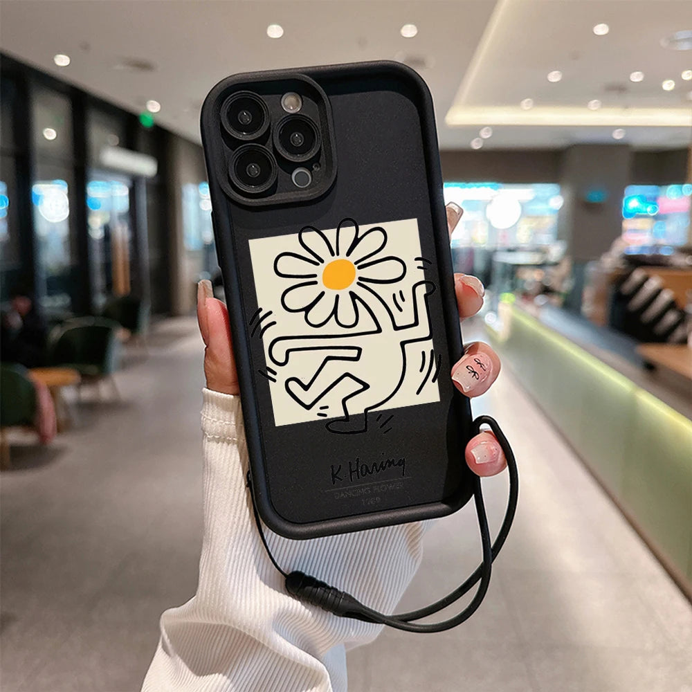 Kunst iPhone Hülle mit Handschlaufe Graffiti Tanzende Blume