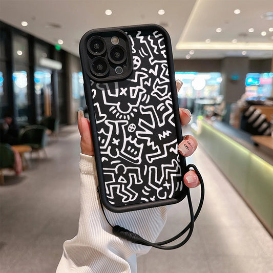 Kunst iPhone Hülle mit Handschlaufe Graffiti Weiße Formen