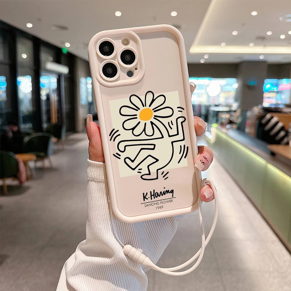 Kunst iPhone Hülle mit Handschlaufe Graffiti Tanzende Blume