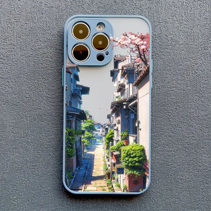 Kunst iPhone Hülle japanische Straßen in hellblau