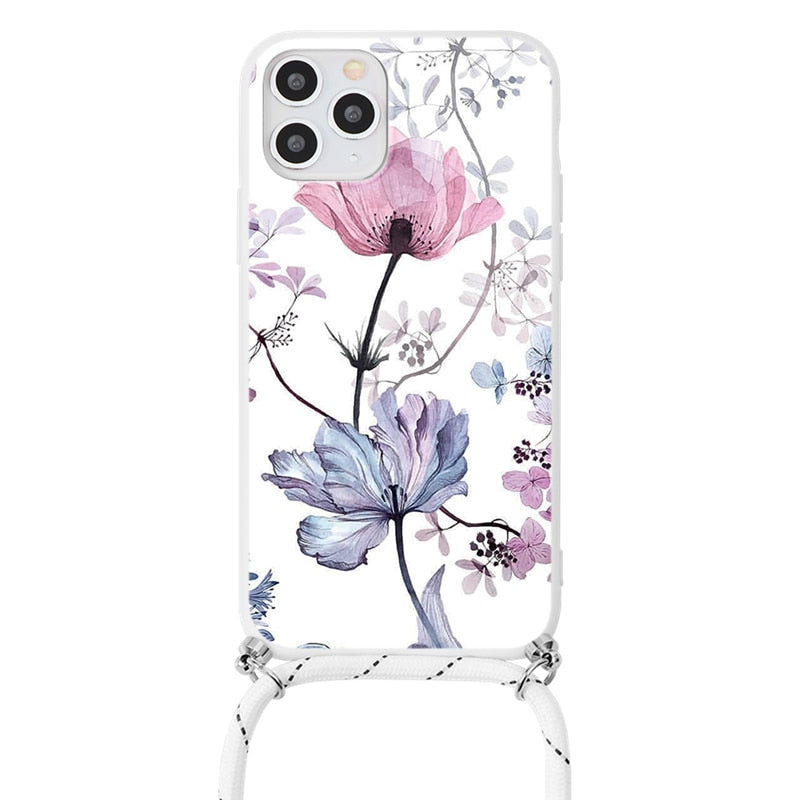 Crossbody iPhone Hülle mit Seil aus Blumen Mustern
