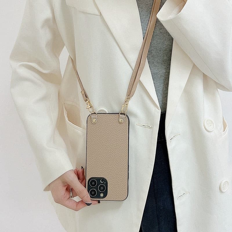 Crossbody iPhone Hülle mit abnehmbaren Band aus Leder in beige