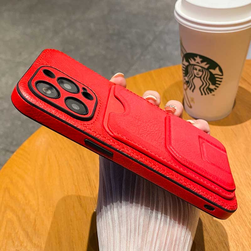 Elegante iPhone Hülle aus Leder Multifunktional mit Kartenfach und Stütze in rot