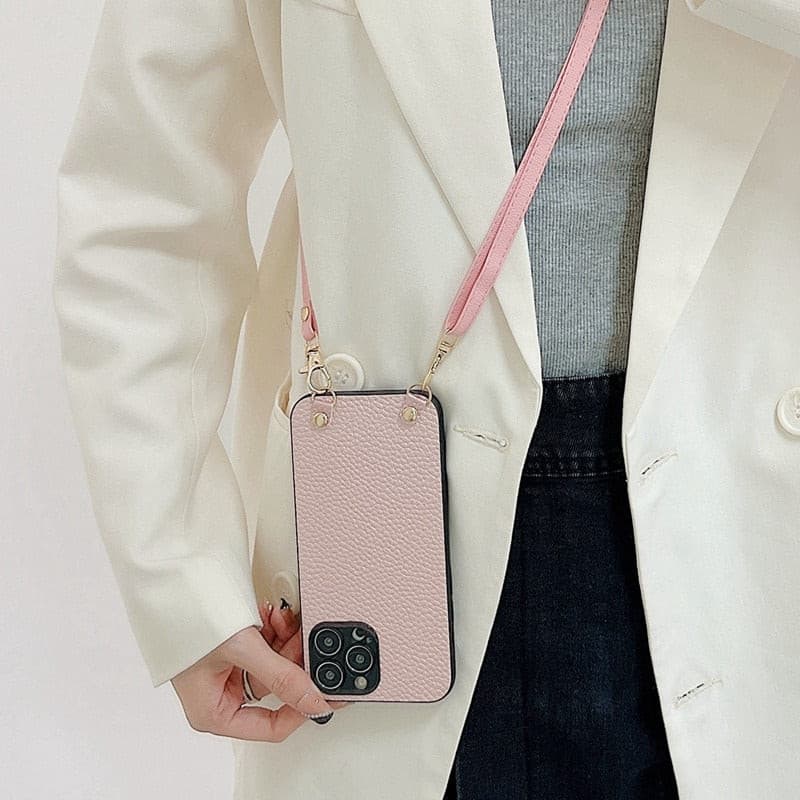 Crossbody iPhone Hülle mit abnehmbaren Band aus Leder in pink