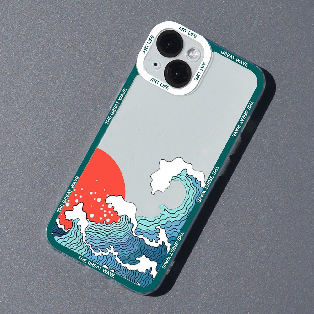 Kunst iPhone Hülle Die große Welle vor Kanagawa in türkis