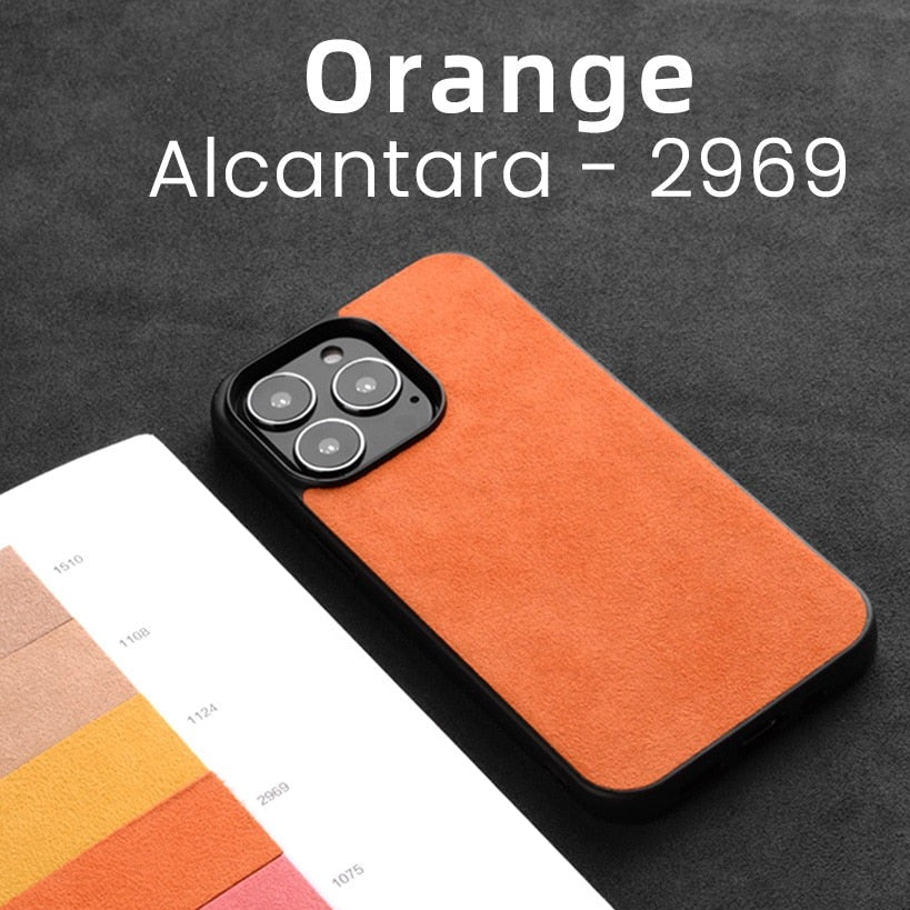 Luxus iPhone Hülle aus Italienischem Alcantara in orange