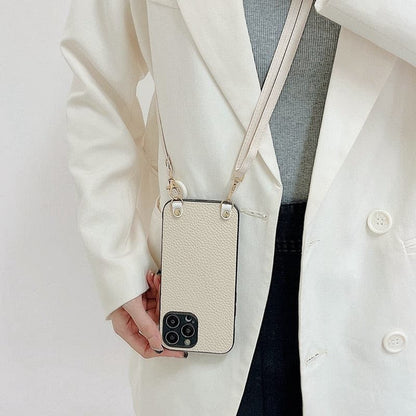 Crossbody iPhone Hülle mit abnehmbaren Band aus Leder in weiß